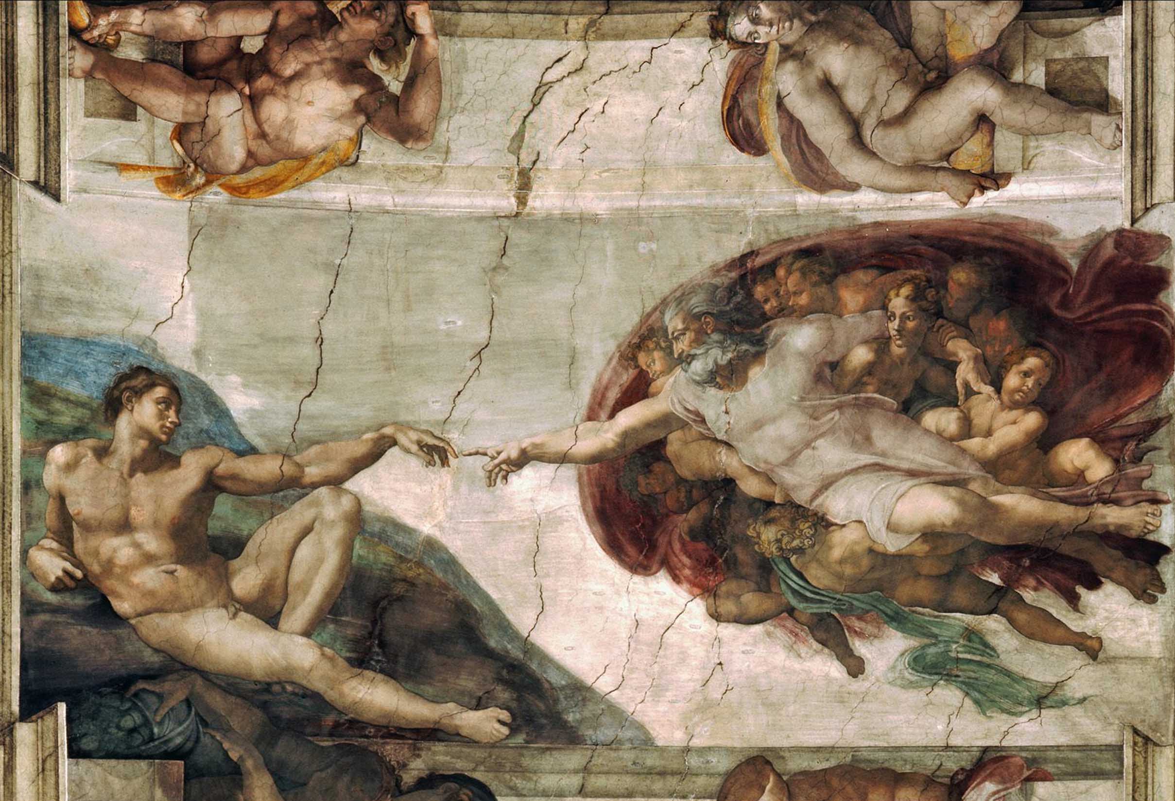 Человек соприкасается с искусством с самого рождения. Микеланджело, «Сотворение Адама», 1508–1512. Микеланджело Буонарроти. «Сотворение Адама» (1511). Сикстинская капелла Микеланджело. Сикстинская капелла Микеланджело картина.